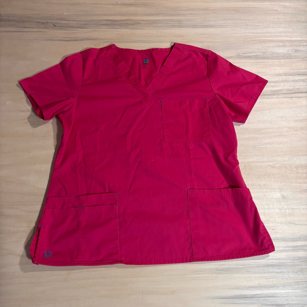 Vibrant Hot Pink V-Neck Short Sleeve Scrubs Top